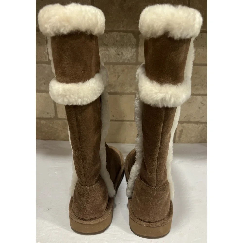 Michael Kors Shearling Lined Chestnut Tall Winter Boots AK14G Women's Size 7